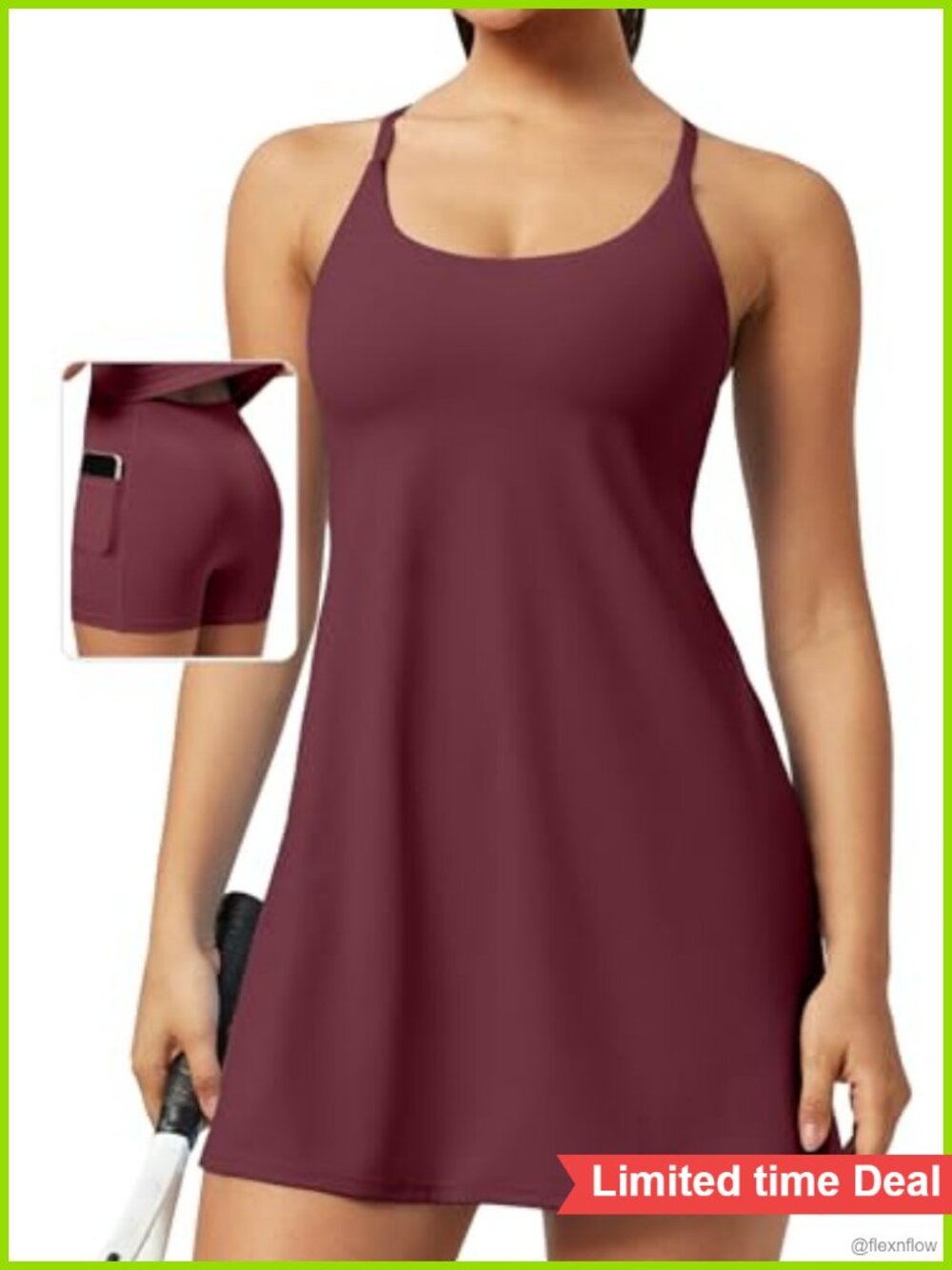 Women's Athletic Tennis Dress with Shorts Built-In Bra Adjustable Straps